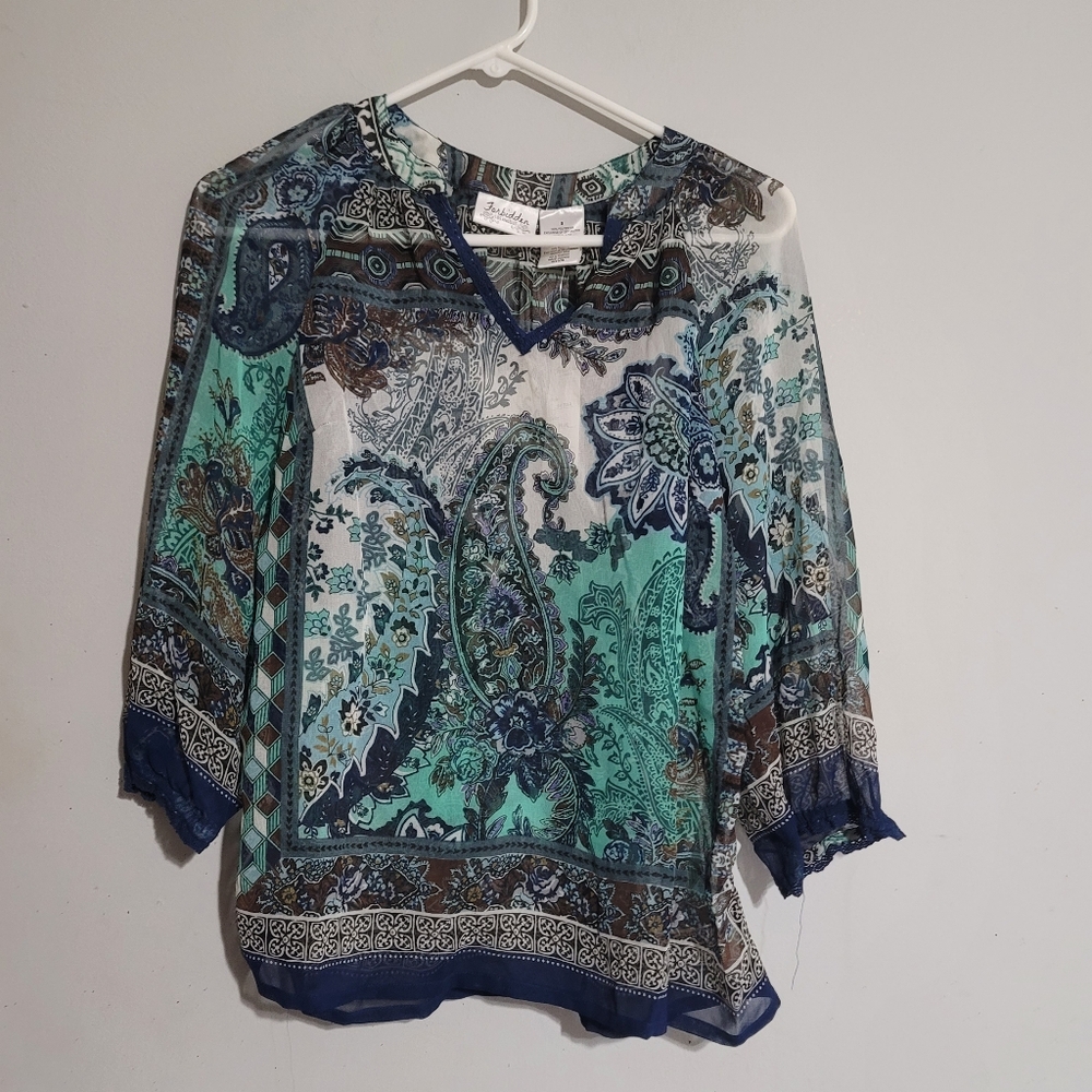 Paisley Print Sheer Blouse‎ Sz Small New